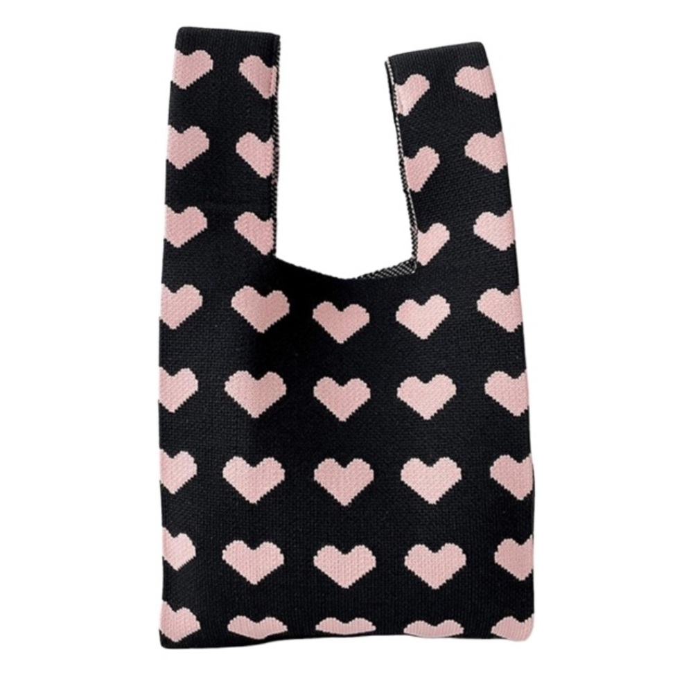 Hearts New Knit Small Tote Crossover Handle Handbag